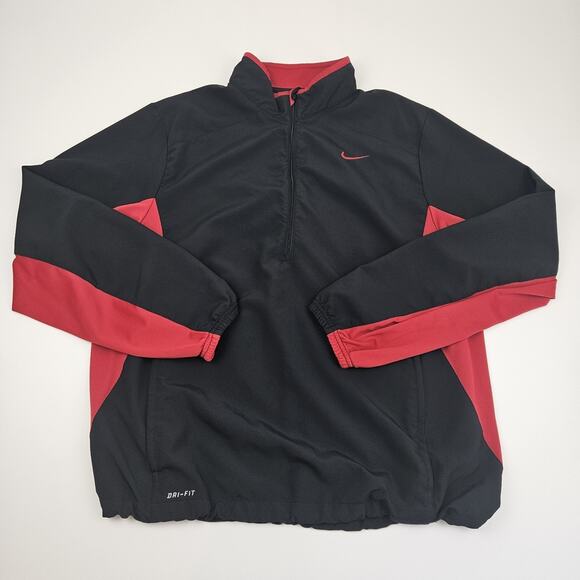 Nike 1/4 Zip Pullover‎ Men's XL Dri-Fit Black Red Performance Lightweight Vented - Picture 1 of 10